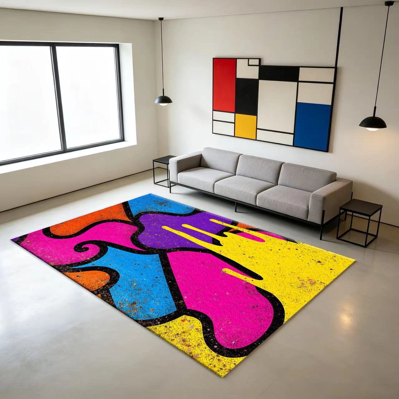 Colorful Graffiti Abstract Art Carpet Floor Mat Vintage Texture Non-Slip Floor Carpet Suitable for Home Living Room