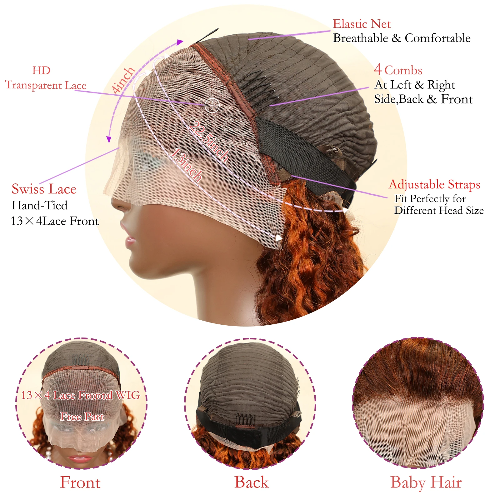 شعر مستعار بوب مجعد شعر بشري كثافة 200% # 4/350 13x4 أومبير الزنجبيل موجة عميقة قصيرة بوب شعر مستعار الدانتيل أمامي باروكة من شعر طبيعي للنساء