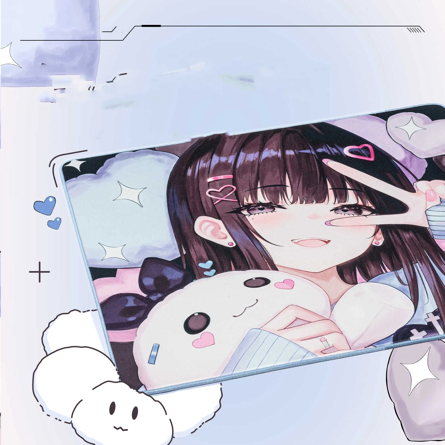 Blue Gentle Cute Bunny Girl Glass Mouse Pad Smooth Frosted Surface Desk Mat Tempered Upgrade FPSOffice Custom Gaming Accessories