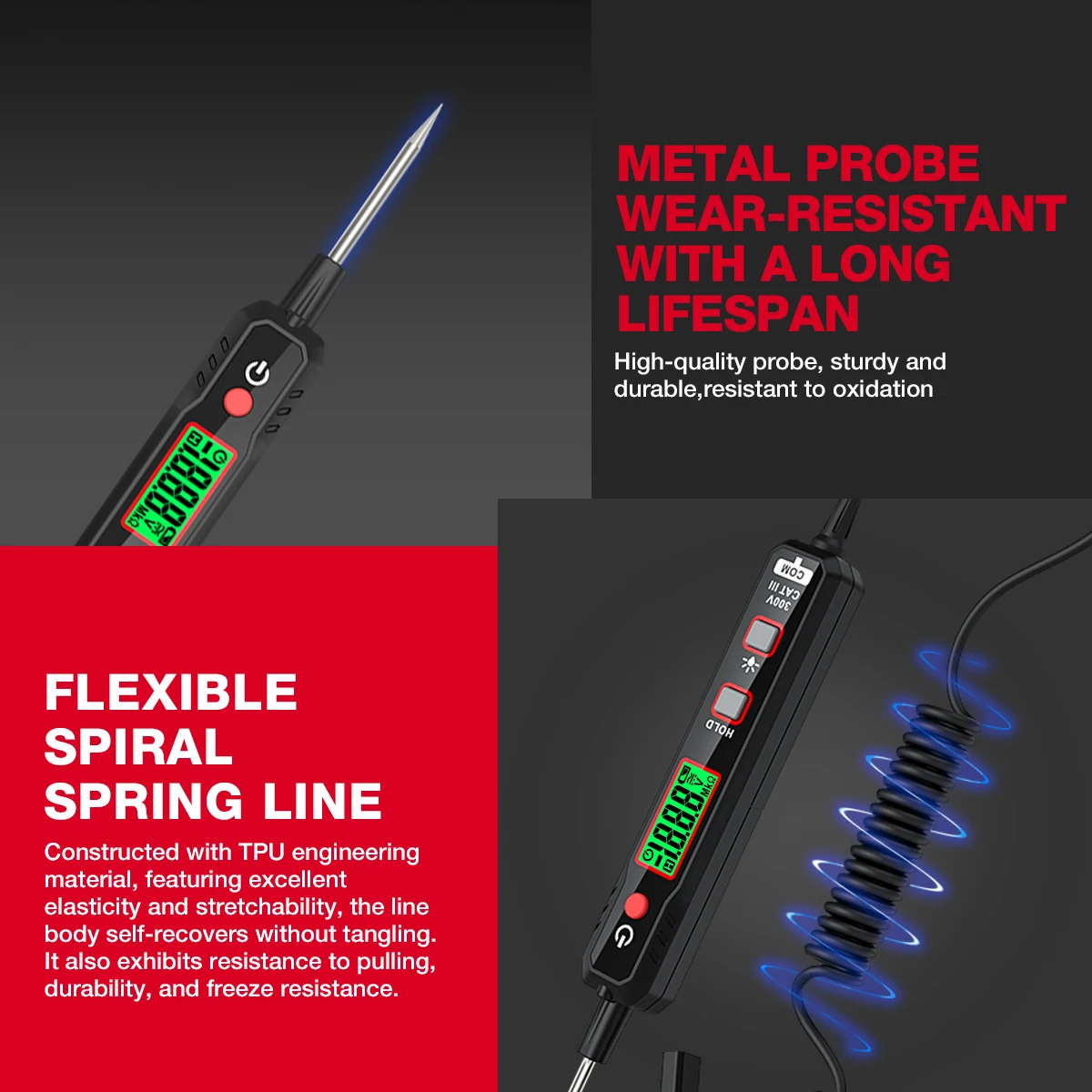 HABOTEST HT86A Electrical Line Tester Auto Car Voltage Detector Pen DC 300V Backlight Flashlight NCV Resistance