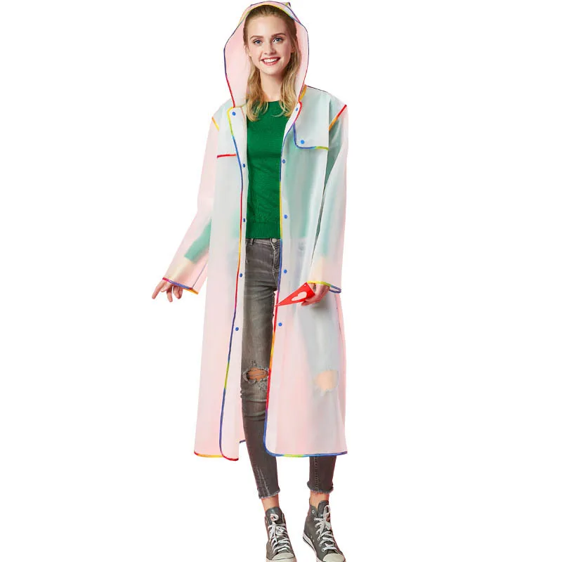 Men Women EVA Transparent Waterproof Women Rainbow Colorful Edge Raincoat Poncho Outdoor Adults Walking Windproof Rain Coat