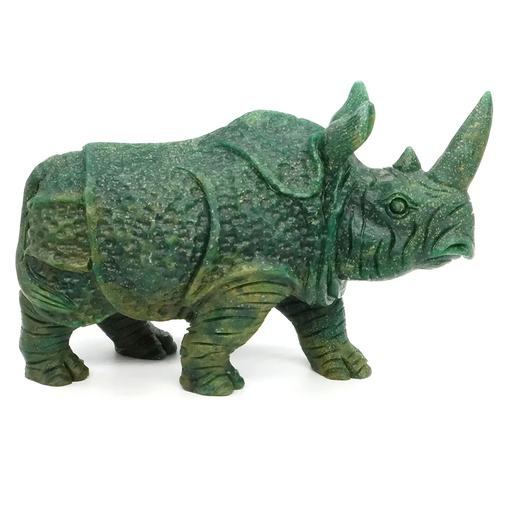 133mm Natural Stone Rhinoceros Statue Africa Green Jade Reiki Healing Gemstone Hand Carved Rhino Figurine Crafts Home Decoration