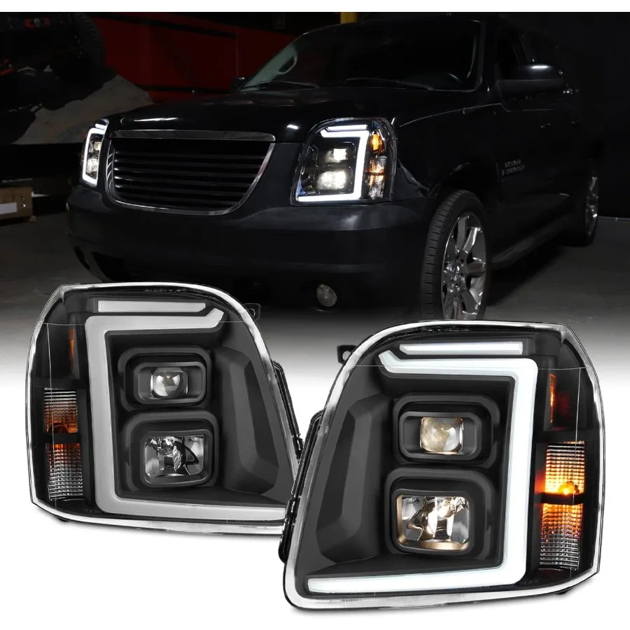 

20072014 GMC Yukon XL 1500 2500 LED CTube DRL Projector Black Headlights Headlamp Pair for Driver and Passenger Enhanced Visibi