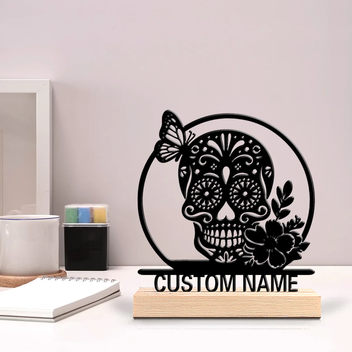 1pc Beauty Personalized Custom skeleton Metal Statues Elegant Wooden Base Decor for Living Room Hotel Lobby Luxury Home Accent