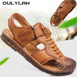 Outdoor Man Driving Sandals Men's Slippers Dual-purpose High-end Sandals Leather Soft Sole Beach Shoes for Men Casual Breathable