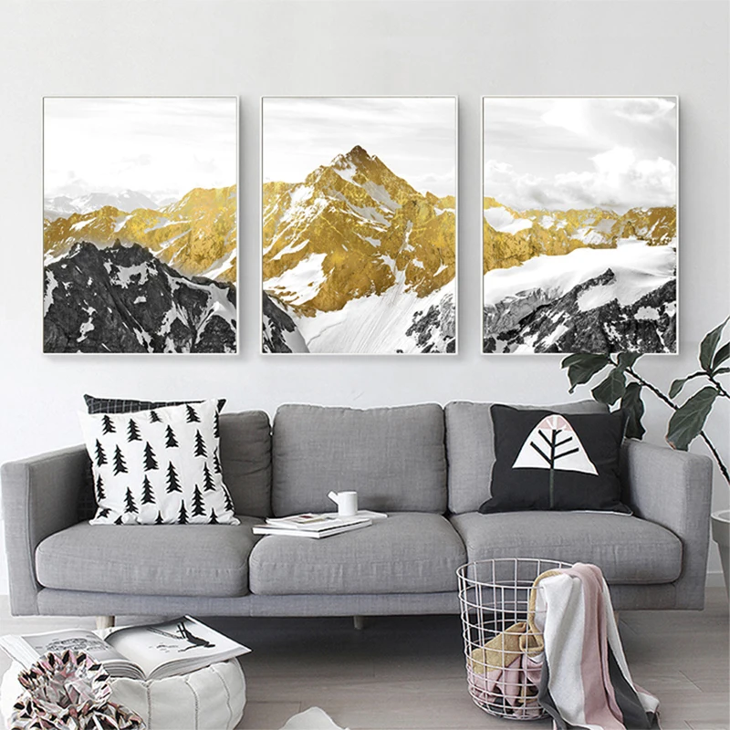 

3Pcs/Set Abstract Gold Snow Mountain Canvas Poster Picture Wall Art Modern Living Room Bedroom Corridor Home Decor Frameless