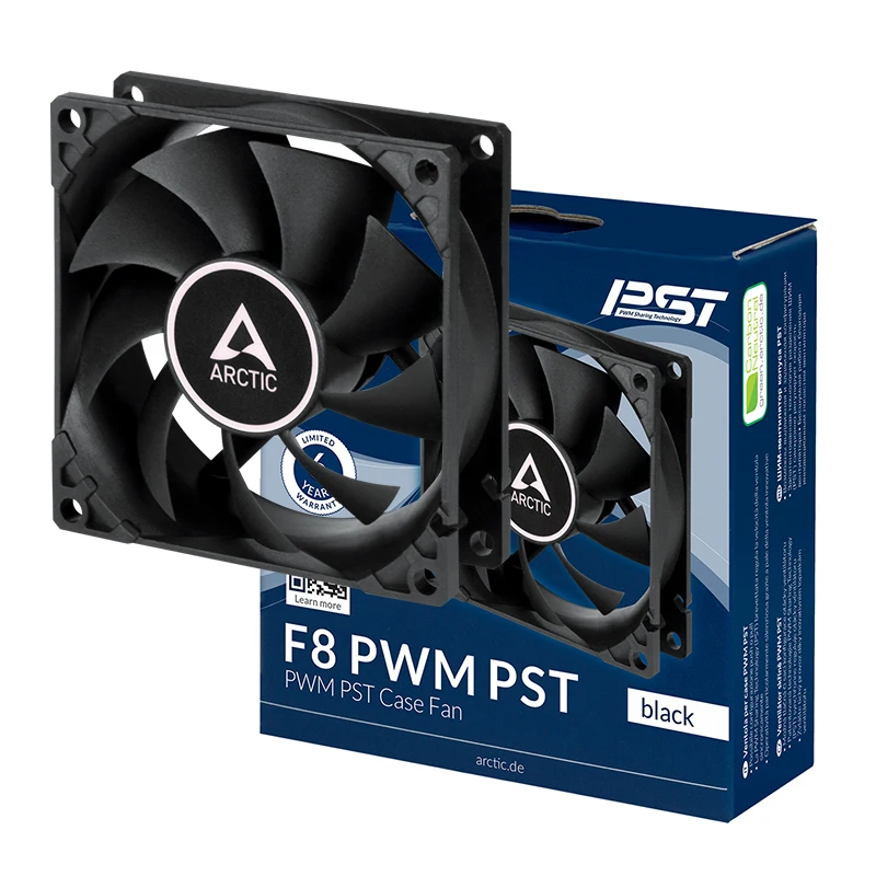 ARCTIC F8 PWM PST Black - 80 mm PWM PST Case Fan with PWM Sharing Technology (PST), Very Quiet Motor,  Fan Speed:300-2000 RPM