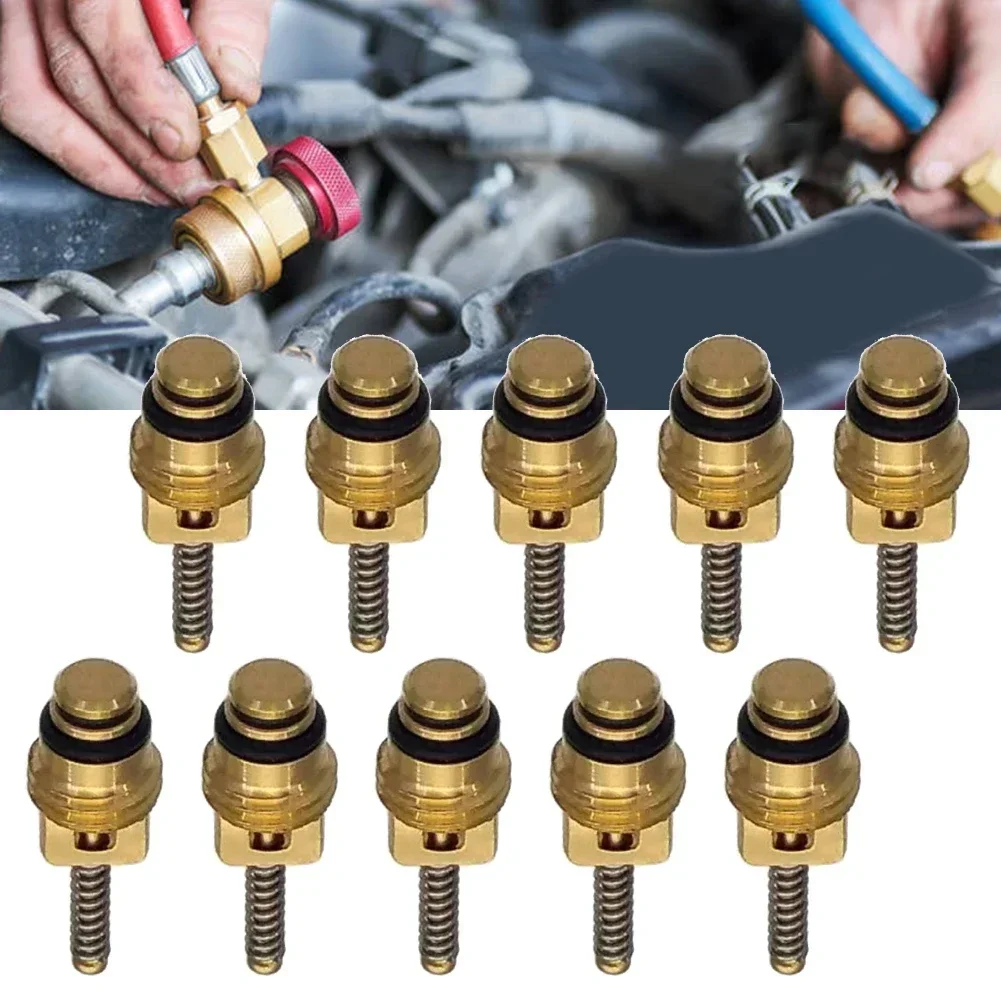 

Newest Sale High 10pcs A/C Air Conditioning Valve Core For M8 Valve Copper Brass AC Valve Cores Car Accessories