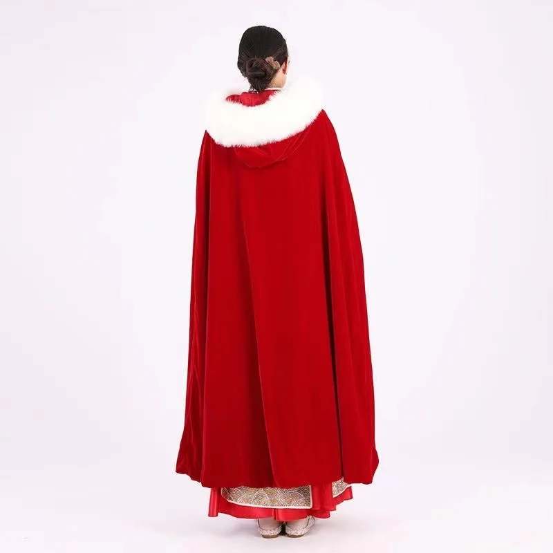 Cape de mariage en velours de style chinois classique, longue, chaude, épaisse, rouge, hiver, cape vintage, costume de patients festifs, accessoires Hanfu