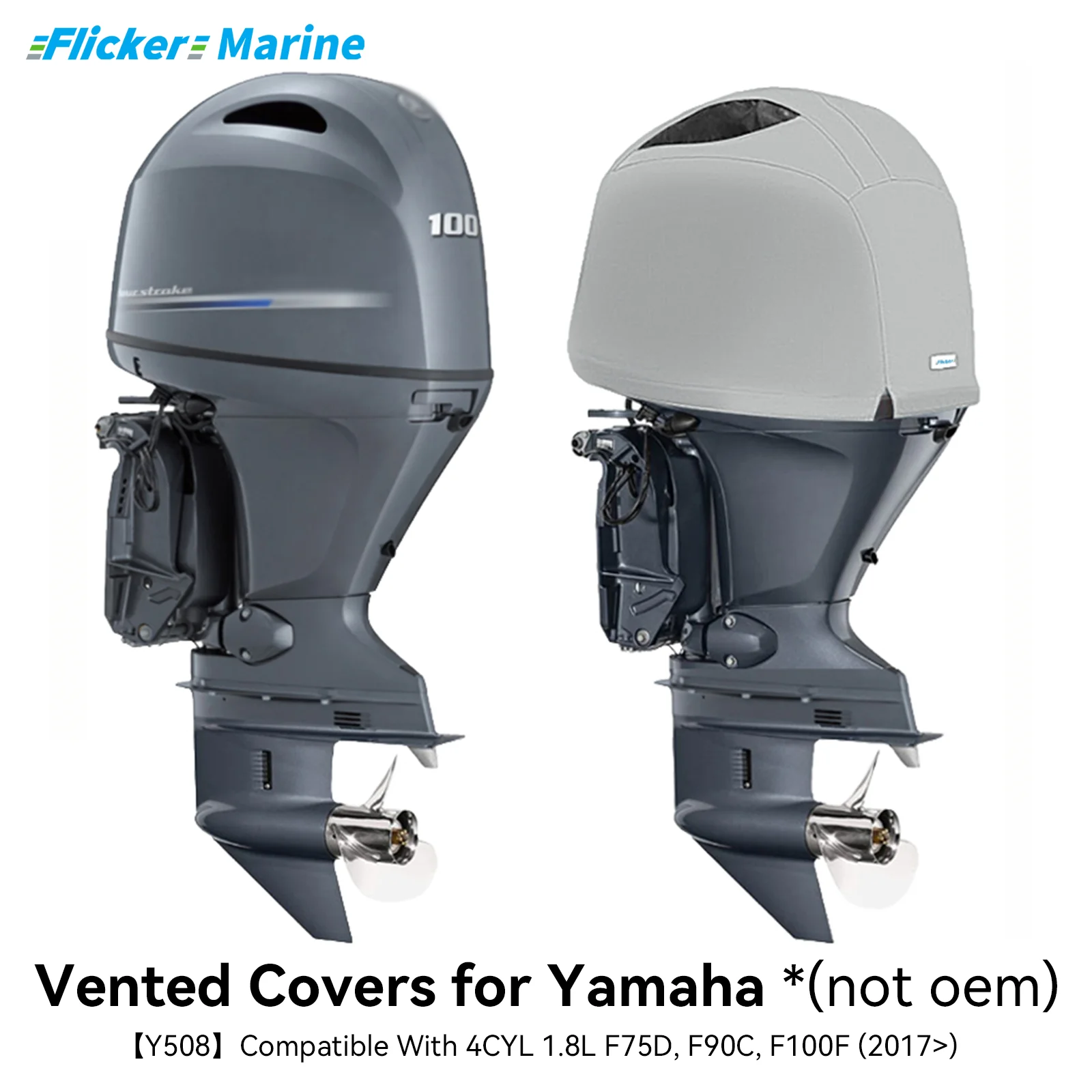 Flicker Vented Outboard Cover Compatible with Yamaha F75D F90C F100F, Reinforced Canvas, Fleece Lined, All-Season