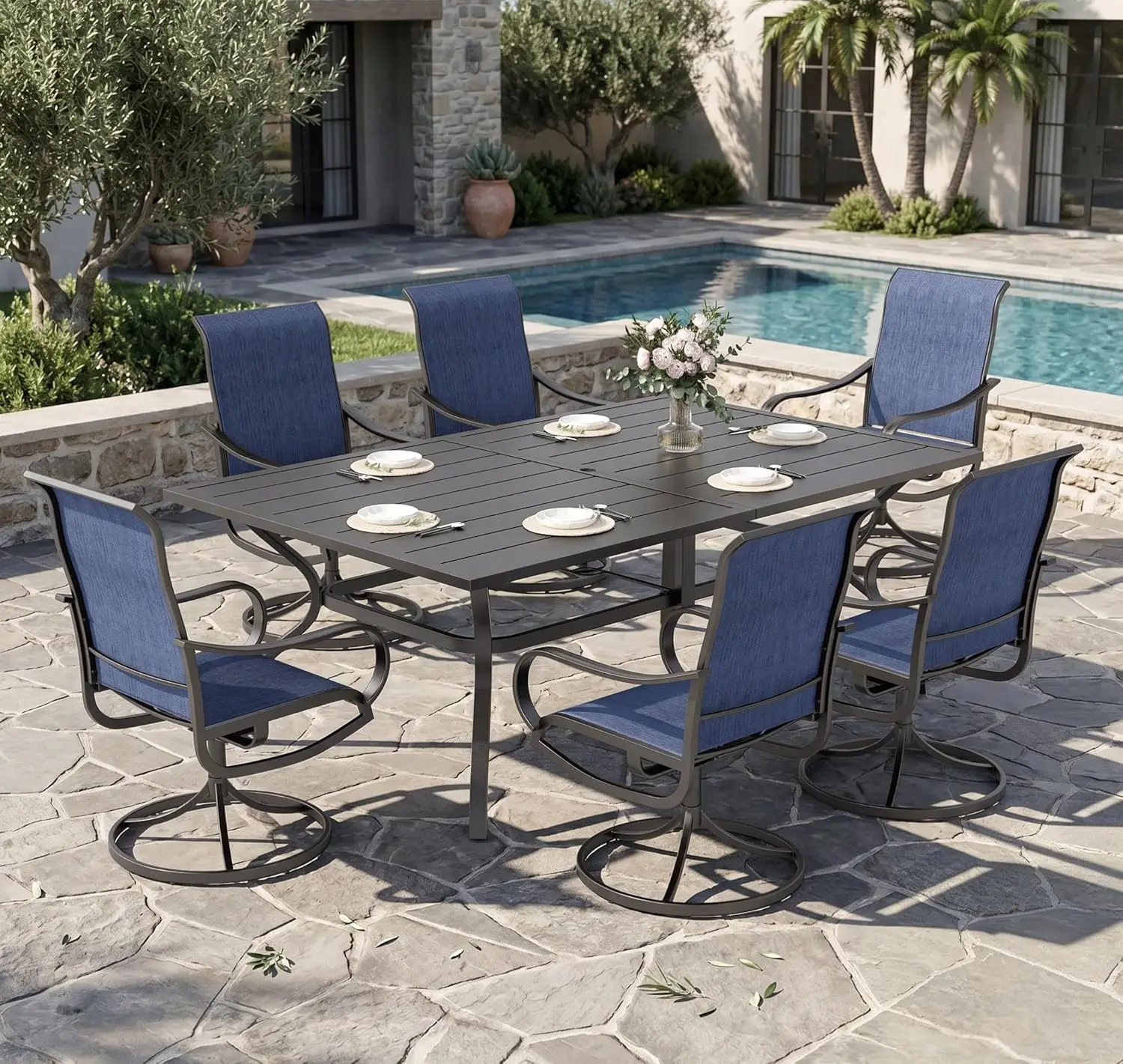 

Outdoor Dining Set Patio Dining Set for 6 Outdoor Table and Chairs 7 Pieces Outdoor Patio Set with Swivel Patio Chairs 60 x 38
