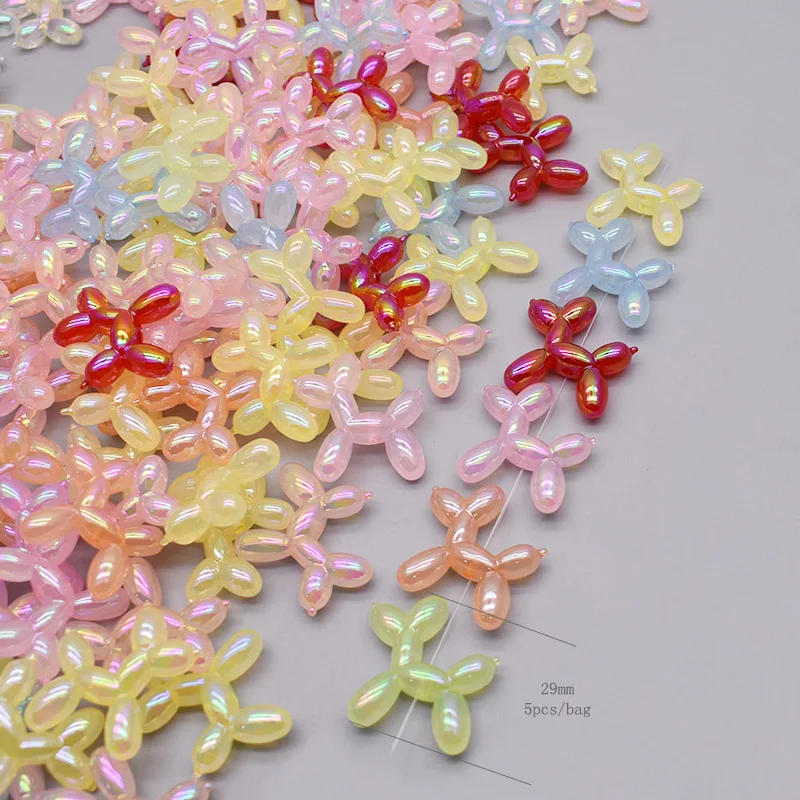 28mm 5pcs/bag Acrylic Beads Colorful Stereo Lovely Animal Balloon Dog Loose Beaded DIY Handmade DIY Bracelets Mobile phone chain