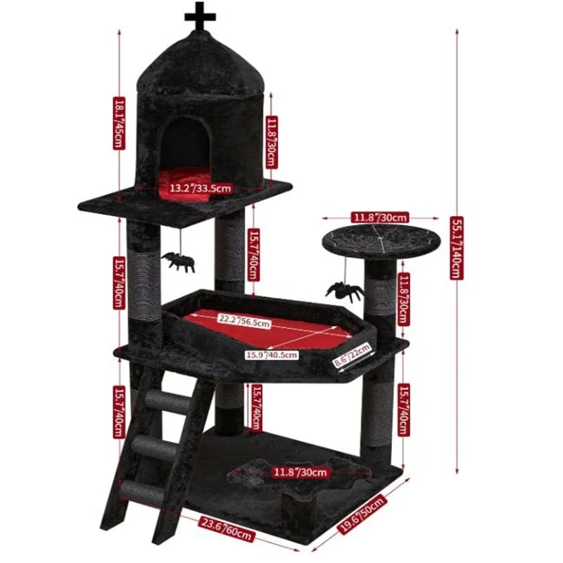 Gothic Cat Tree with Coffin Bed 55