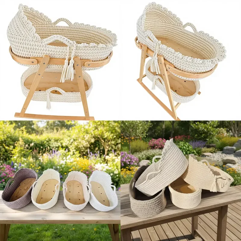 for Custom Girda Modern Style Eco-Friendly Oval Crochet Baby Diaper Replacement Basket Waterproof Mattress Moses Basket