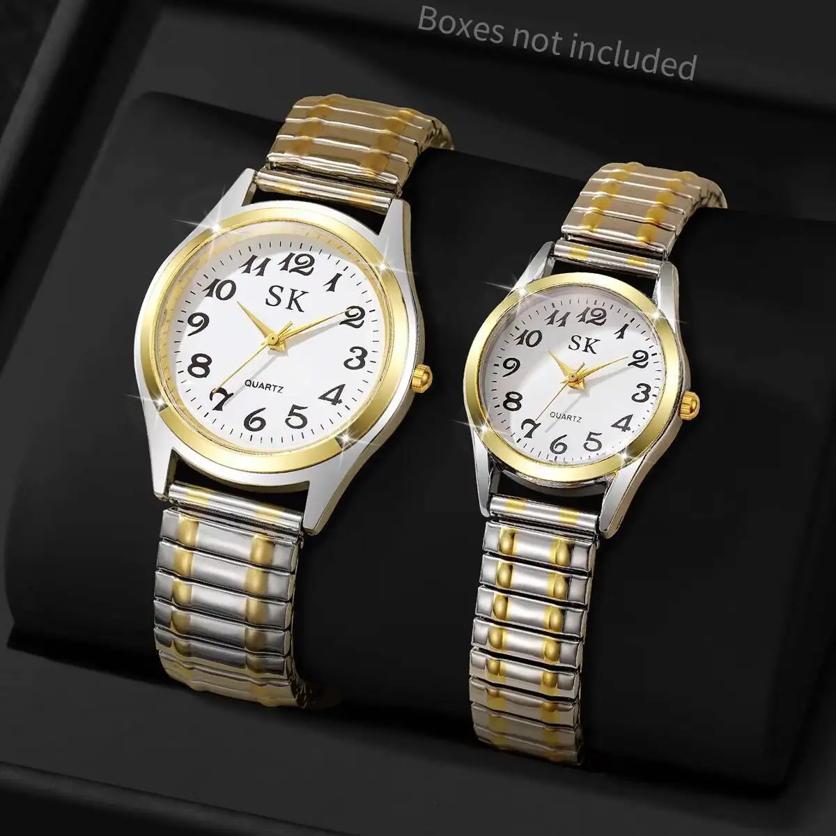 

2PCS/Set Fashion Couple Watches Luxury Elastic Strap Women Watches Men Quartz Wristwatches (Without Box）