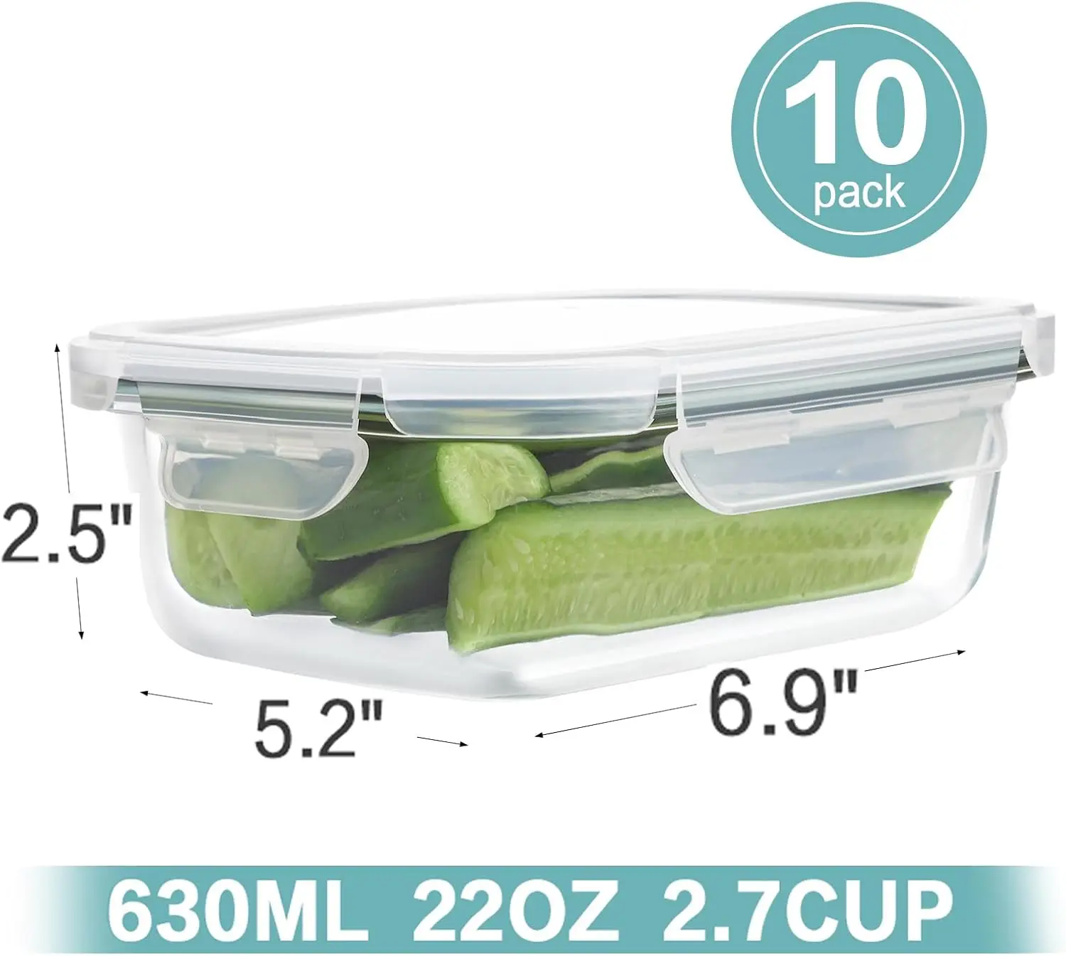 10 Pack Glass Meal Prep Containers, Glass Food Storage Containers with Lids, Airtight Glass Lunch Bento Boxes, BPA-Free- White