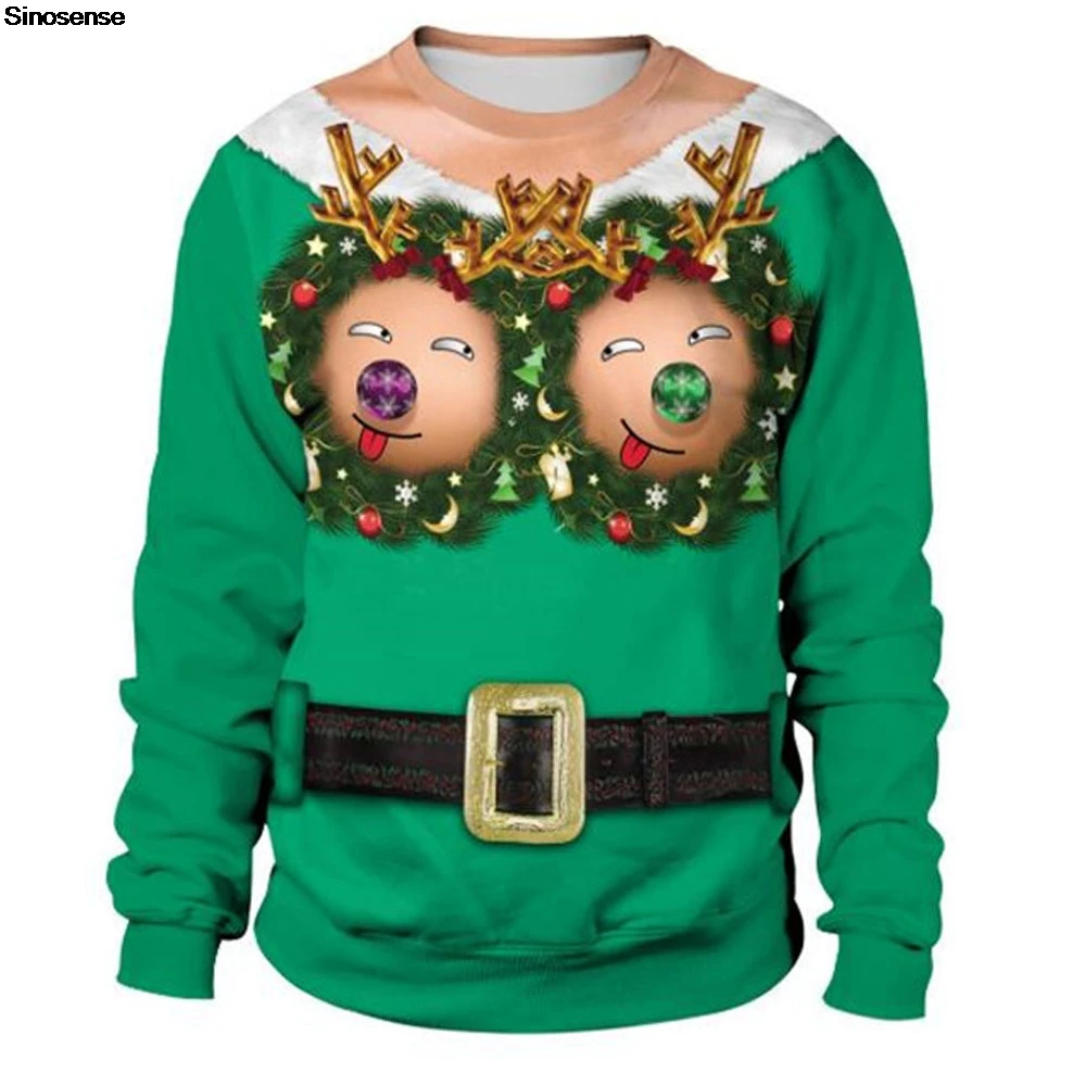 

Men Women New Year Eve Tacky Xmas Sweatshirt 3D Funny Print Holiday Party Jumper Tops Pullover Reindeer Ugly Christmas Sweater