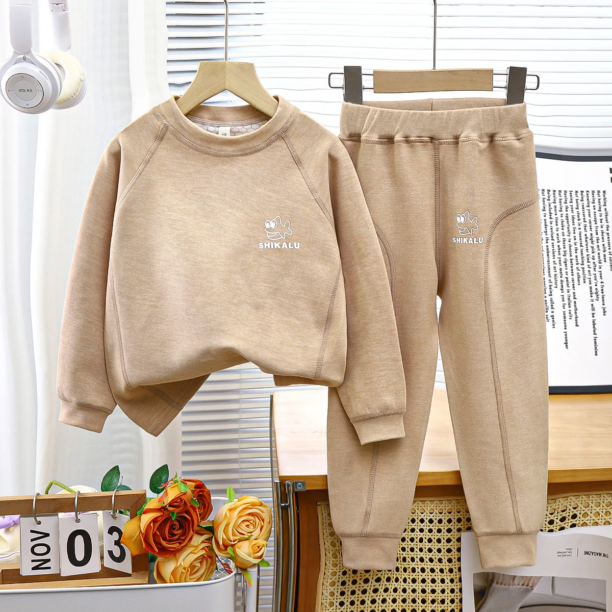 Autumn Children Boy 2PCS Pajamas Set Cotton Cartoon Pattern Sweatshirt Outfit Solid Elastic Waist Baby Boy Leggings Homwear Suit