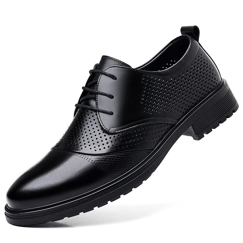 

Men's Dress Shoes Fashion Casual Cow Leather Hollowed Out Breathable Business Casual Lace-up Pointy Soft Soled Shoes for Men