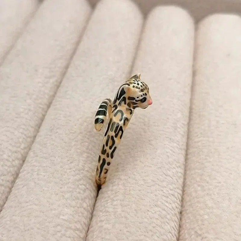 Fashion Hot Sex Style Leopard Print Enamel, Handpainted Coloured Glaze Leopard Adjustable Ring for Women Aesthetican Tique Ring