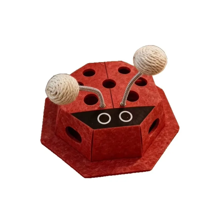 Ladybug Cat Toy Box, Whack-a-Mole Puzzle with Spring Sisal Balls, Interactive Felt Cat Teaser for Indoor Cats Boredom Relief