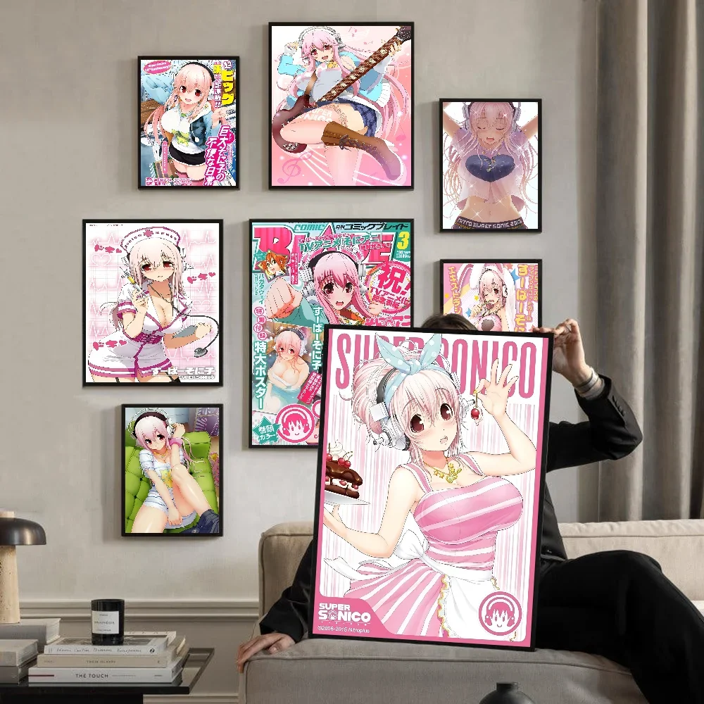 Super Sonico Manga Classic Classic Vintage Posters Decoracion Painting Wall Art White Kraft Paper Kawaii Room Decor