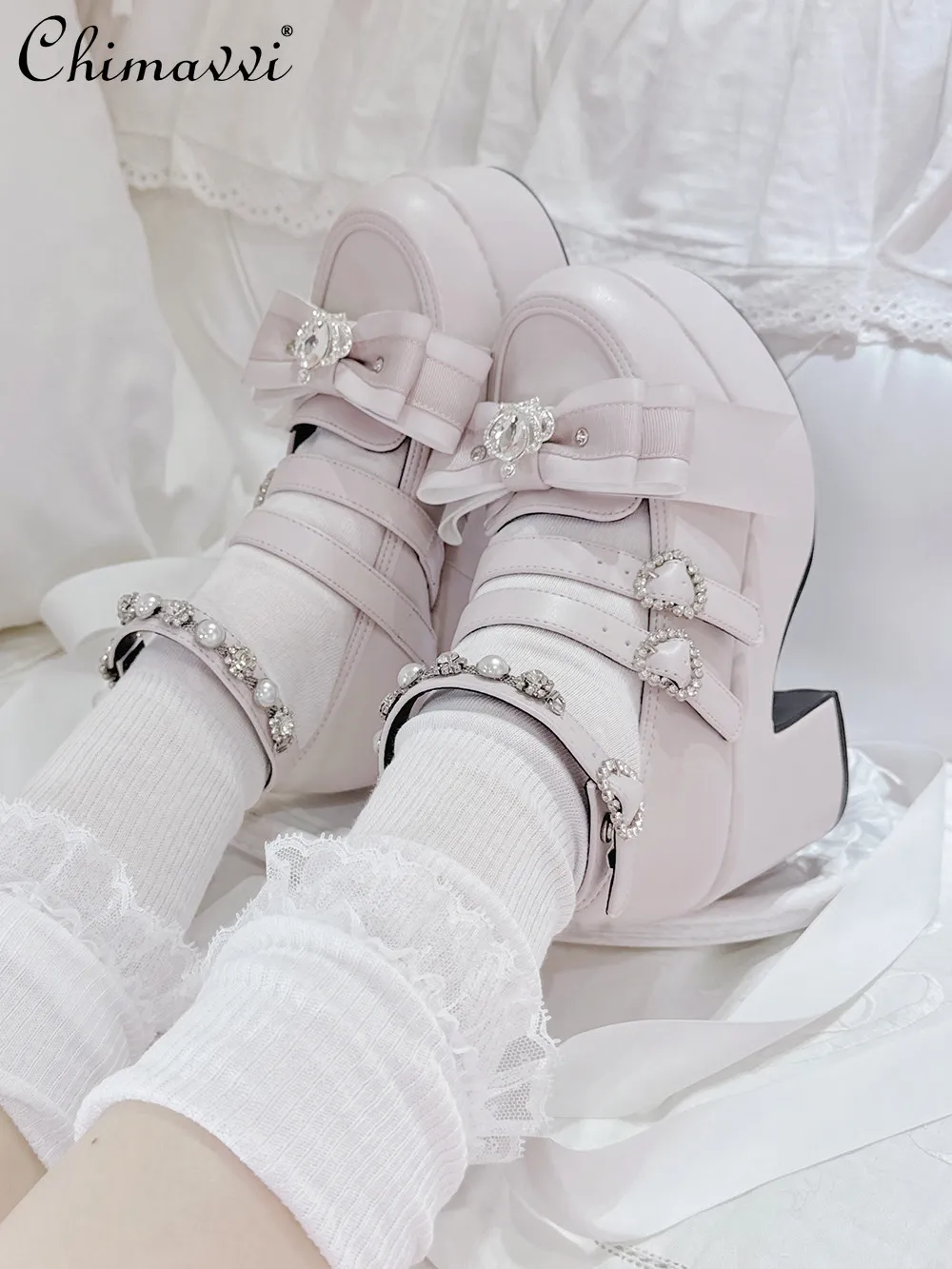 

Original Japanese Mine Shallow Mouth Pumps Shoes Mass-Produced Sweet Princess Elegant Thick-Soled Platform Shoes High Heels