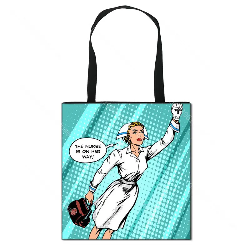 Thank You Doctor & Nurse Women Totes Nurse Angel with Wings Fashion Handbag Girls with Crown Canvas Shoulder Bag Shopping Bags