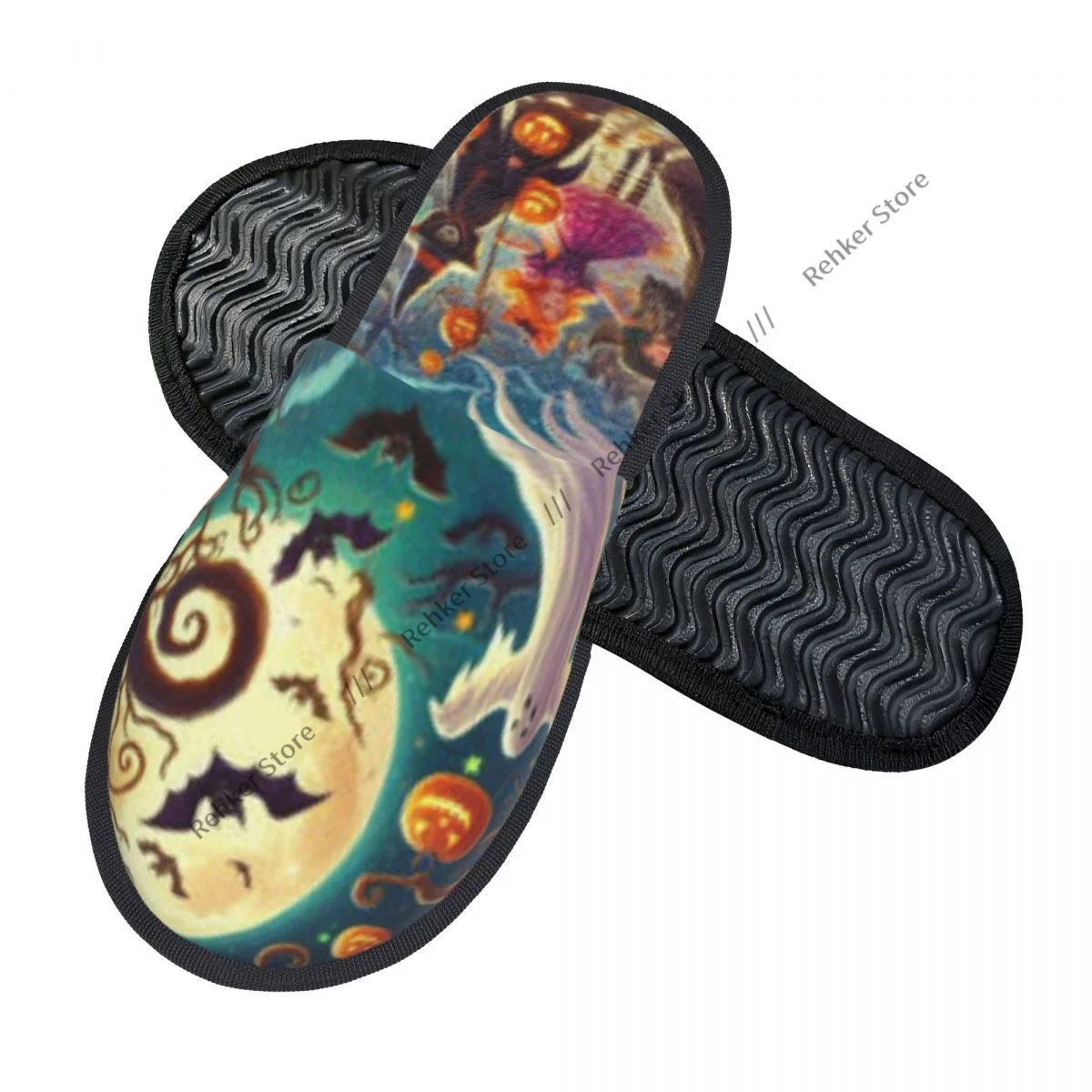 Indoor Slippers Halloween Pumpkins Bats And Ghosts Plush Slipper Autumn Winter Shoes House Flat Floor for Bedroom