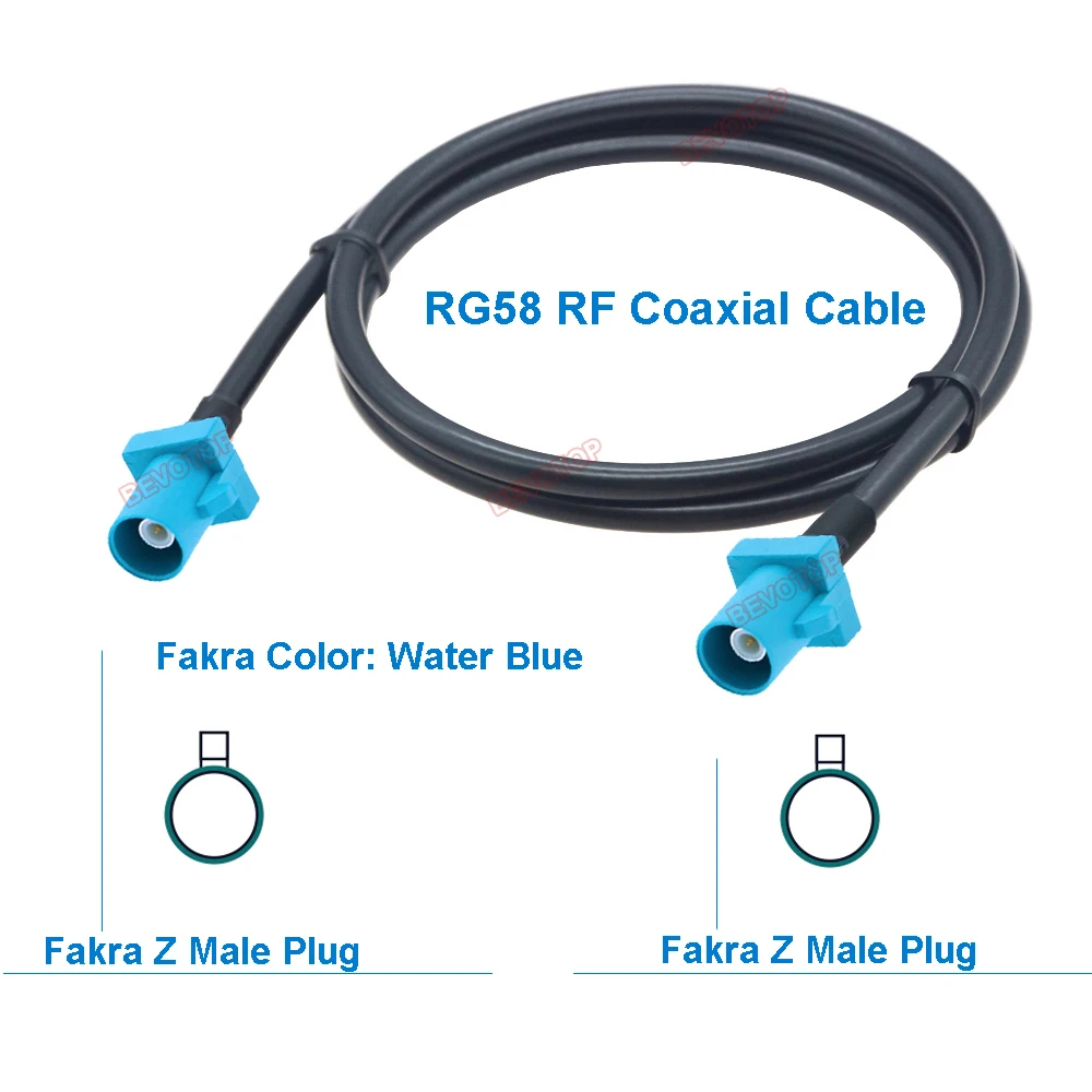 1PCS BEVOTOP Universal Fakra Z RG58 Cable Water Blue 50 Ohm Jumper Wire Harness Auto Cable M/M F/F M/F Connector for Automotive