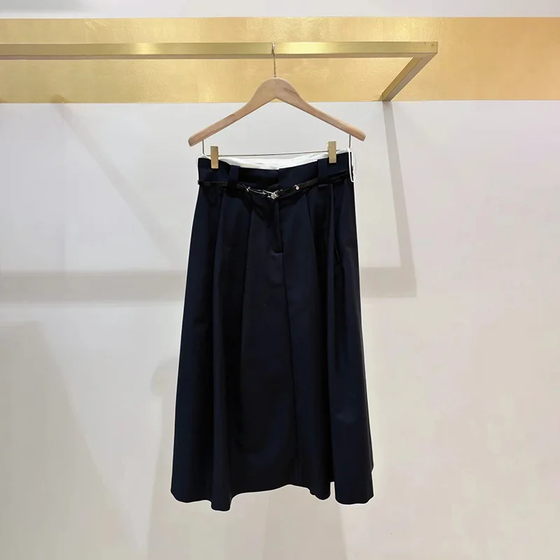 【Gift Free】2025 herfst-wintermode A-lijn geplooide midi-rok voor dames, uitlopende rok met riem en witte rand