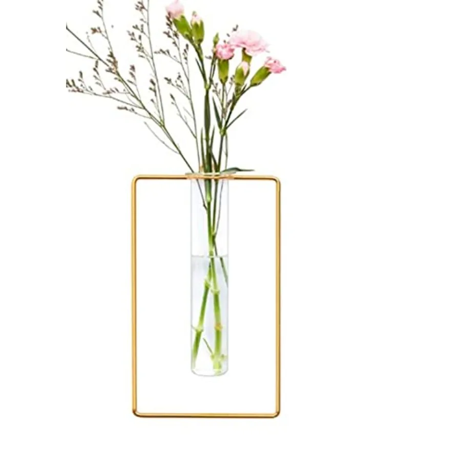 

Nordic Wall Vase Hanging Geometric Gold Flower Vase Wall Mount Metal Frame Vases Hydroponic Glass Bud Vase Decor for Home Weddi