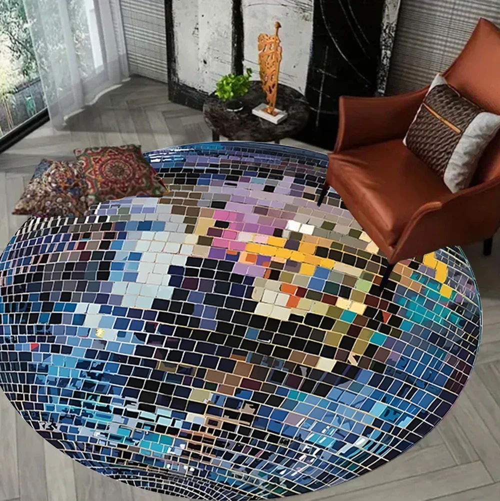 Disco Laser Ball Graphics Round Rug Living Room Sofa Rug Bedroom Bedside Rug Lounge Art Coffee Table Floor Mat Entrance Door Mat