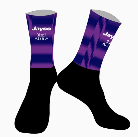 LASER CUT ONE PAIR 2025 Jayco AlUla TEAM Cycling Socks Antislip Bike Racing MITI Breathable FOR Men and Women