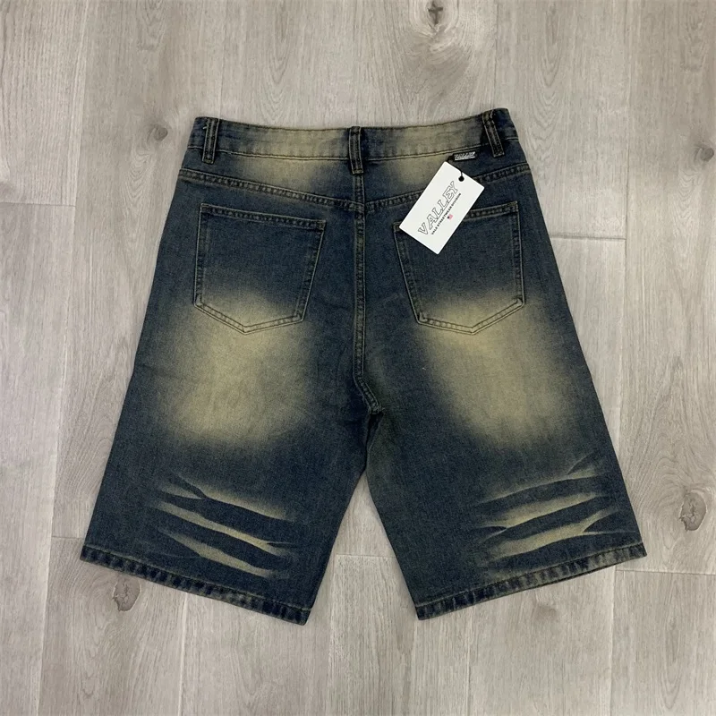 American Hip Hop VALLEY Jeans Men Women 1:1 High-quality Hot Drill Ripped Vale Denim Shorts