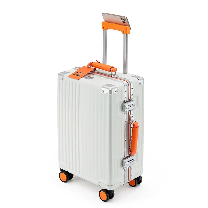 Wide Trolley Aluminum Frame Luggage for Women 20-Inch Boarding Password Suitcase Contrast Color Trolley Suitcases 24 26 28 Inch