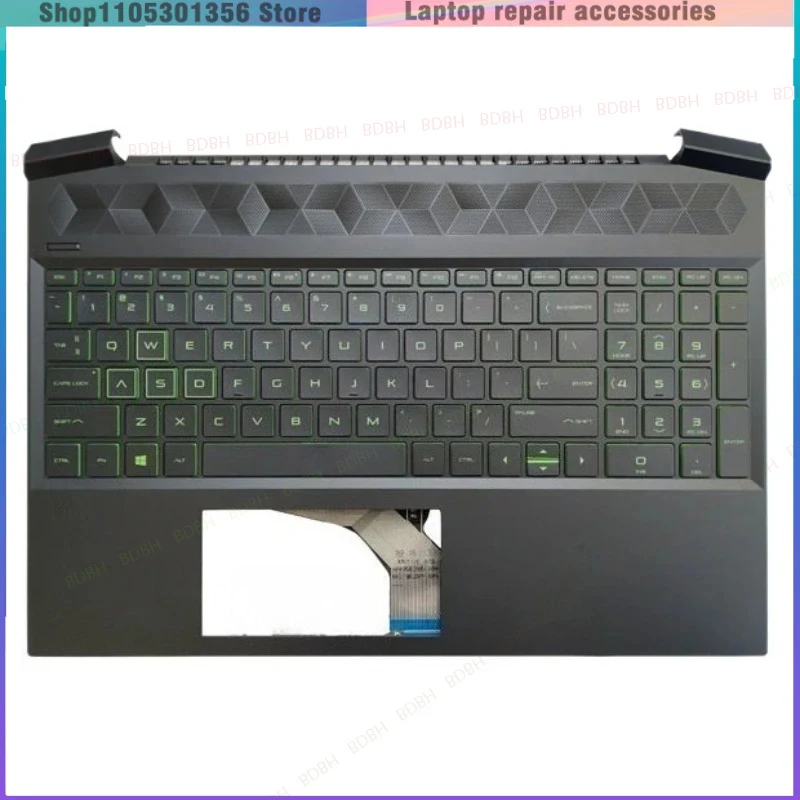 Original New US Keyboard For Pavilion 15-EC TPN-Q229 Laptop Palmrest Top Case Upper Cover with Gamer Green Backlight Keyboard