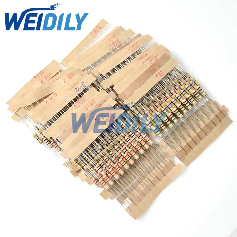 300 peças kit de resistor 0.5w 1/2w 10r - 1m ohm 5% 30 valores * 10 peças resistência de filme de carbono conjunto de resistor de anel de quatro