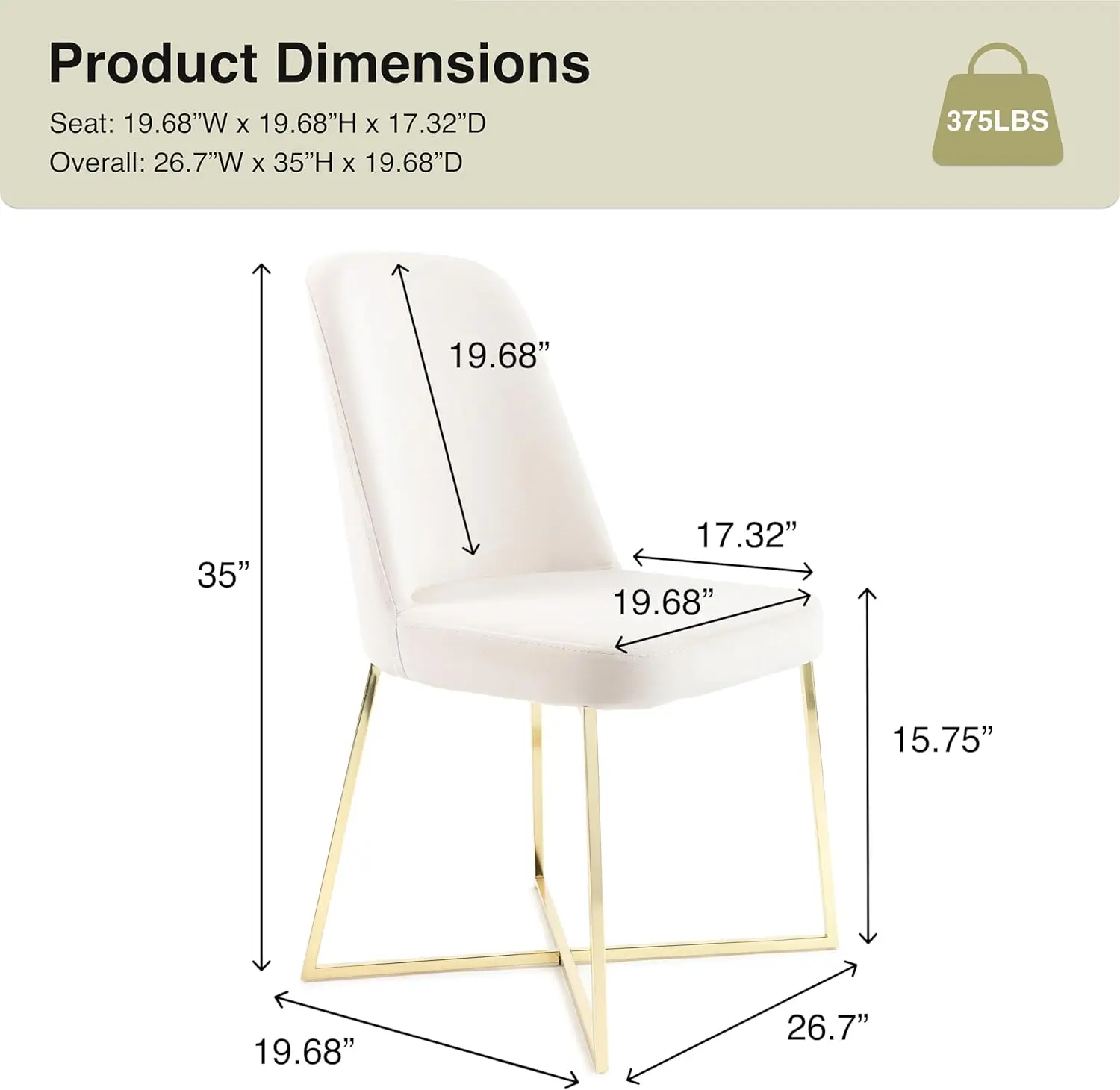 Well Woven Rachelle Velvet Modern Dining Chairs Set of 4 - Ivory Comfy Seat with Gold Metal Legs - Perfect for Dining Room