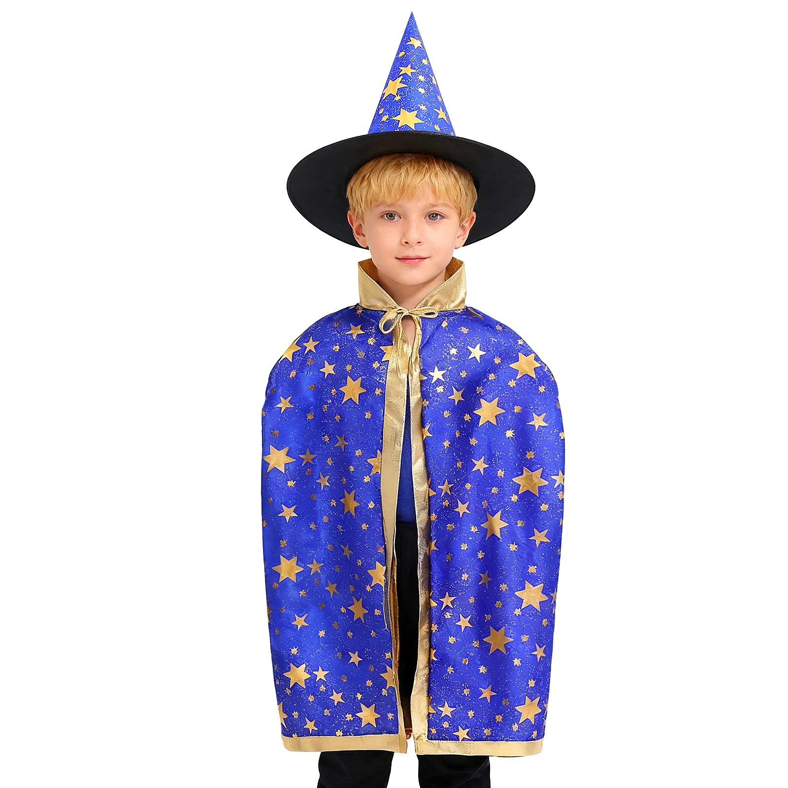 

1Pcs Stage Cloak Five-Star Pattern Halloween Costume for Party Festival Performance Bright Non-Fading Hooded Cape