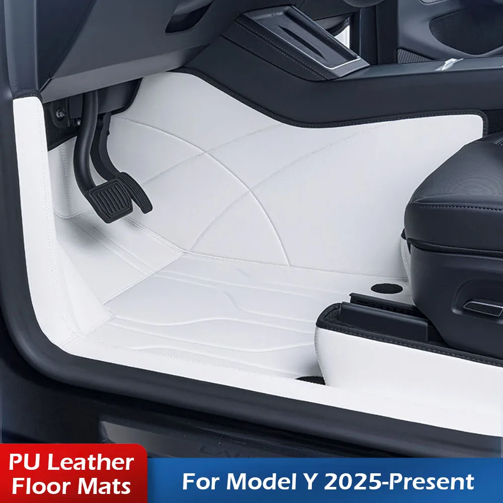 Белые кожаные коврики для Tesla Model Y Juniper 2026 2025 всепогодные, с кожаным основанием, съемные, мягкие, для защиты пола