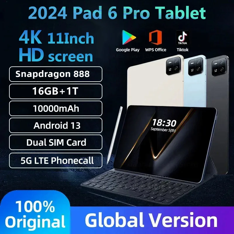 

Global Edition Original Tablet Snapdragon 888 Android 13 Pad 6 Pro 16GB+1TB 5G Dual SIM 10000mAh HD screen type-c