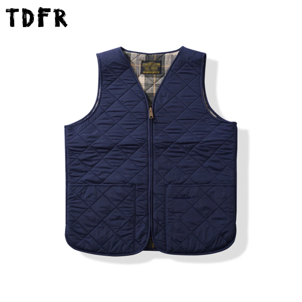 

Сплошной цвет, стеганый жилет с карманами, мужской осенне-зимний повседневный свободный жилет без рукавов с круглым вырезом в стиле ретро