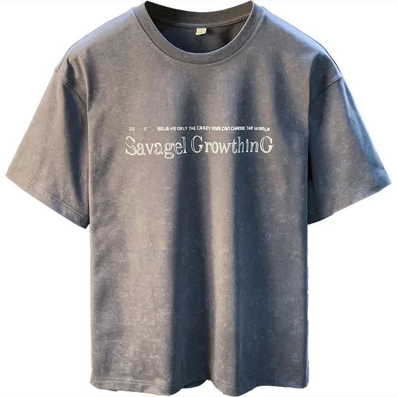 Men's T-shirt summer 2025 fashion printed loose large shoulder short sleeve top street trendy clothes