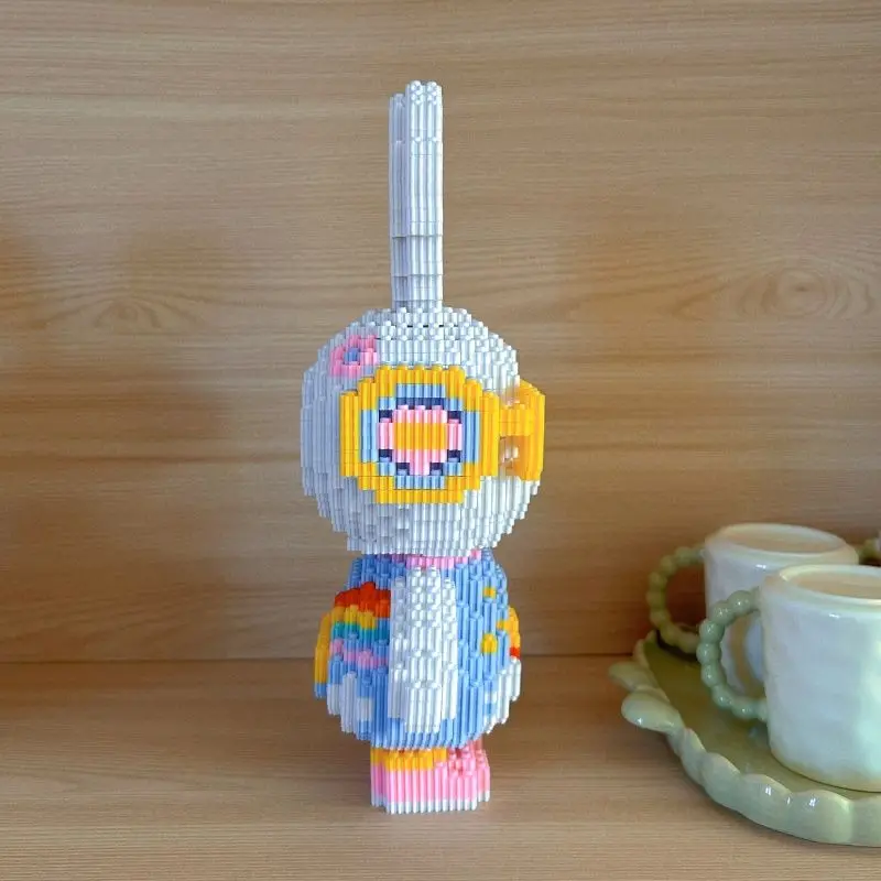 NEW 33CM DIY Mini Colorful Rabbit 3D Model with Light Building Block Assembly Toy Cute Small Particle Puzzle Ornaments Kids Gift