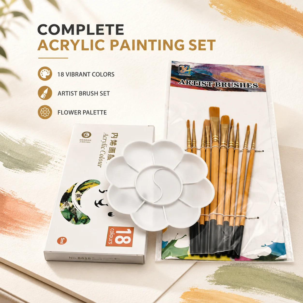 conjunto-de-tintas-acrilicas-para-iniciantes-18-cores-tubos-de-017oz-inclui-10-pinceis-de-arte-e-mini-paleta-materiais-de-arte-profissionais