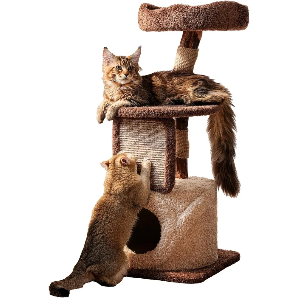 

Дюймовая высокая современная башня для кошек из цельного дерева для домашних кошек, большая, прочная, сверхпрочная, для кошек, с когтеточкой, за