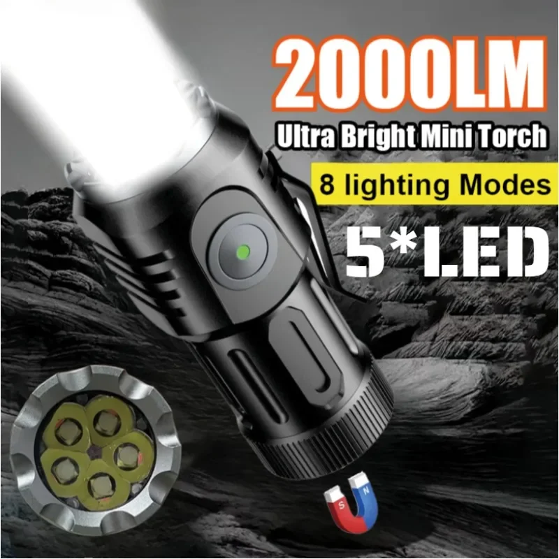 

Mini Palm LED Flashlight USB Rechargeable Small Portable Red Torch Home Outdoor Pocket Hiking Camping Work Spotlight with Magnet