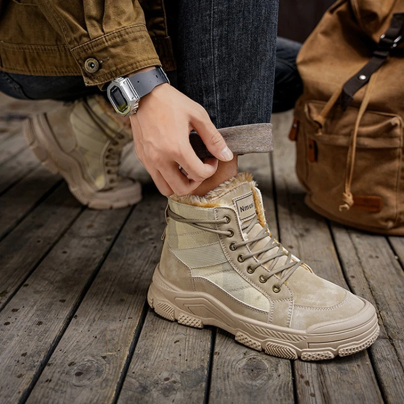 Men's Short Boots 2025 Winter New Plush Thicken Outdoor Non Slip High Top Shoes Comfortable Fashion Cross Tied Warm Cotton Shoes - view 4