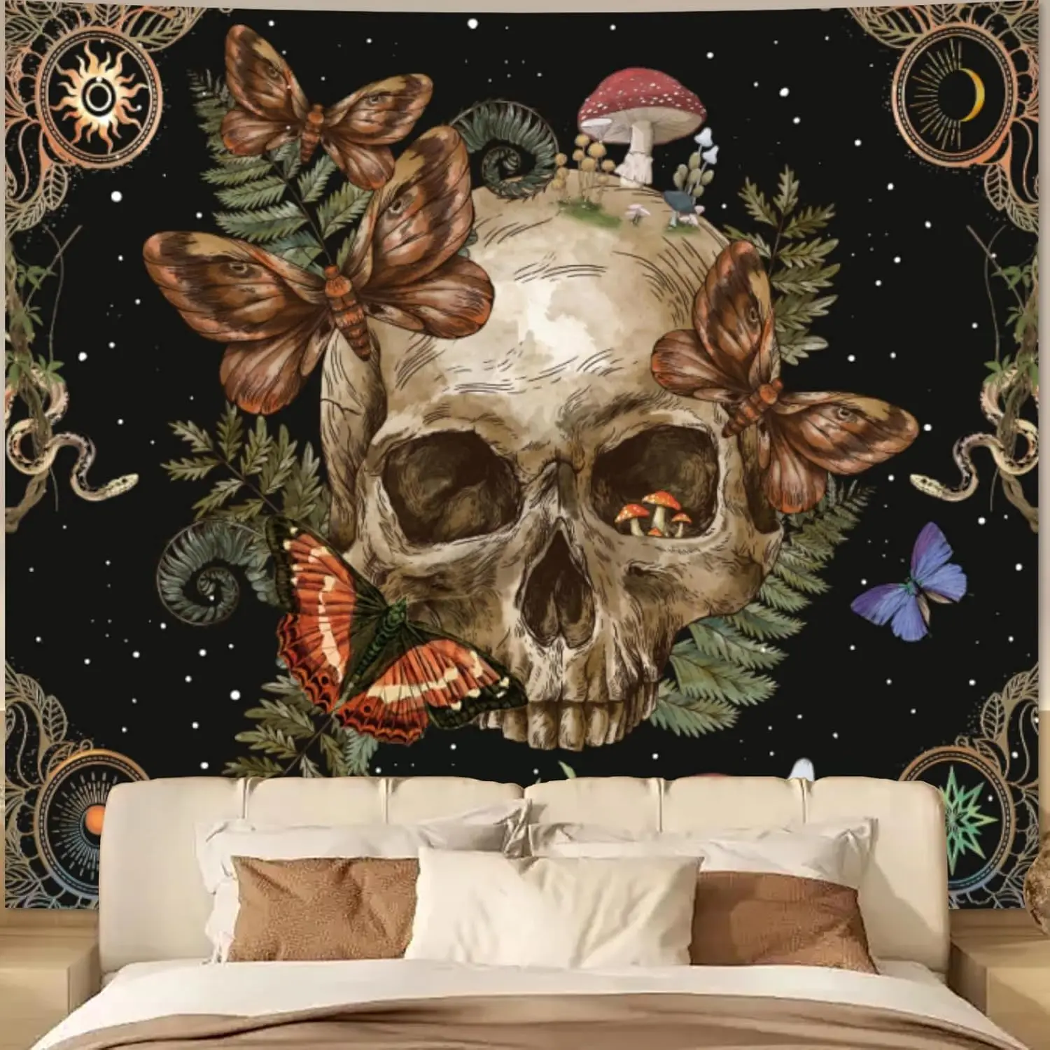 

Vintage Gothic Tapestry Wall Hanging for Bedroom, Goth Whichy Skull Tapestries Halloween Room Decor,Tapestry for Room Dorm